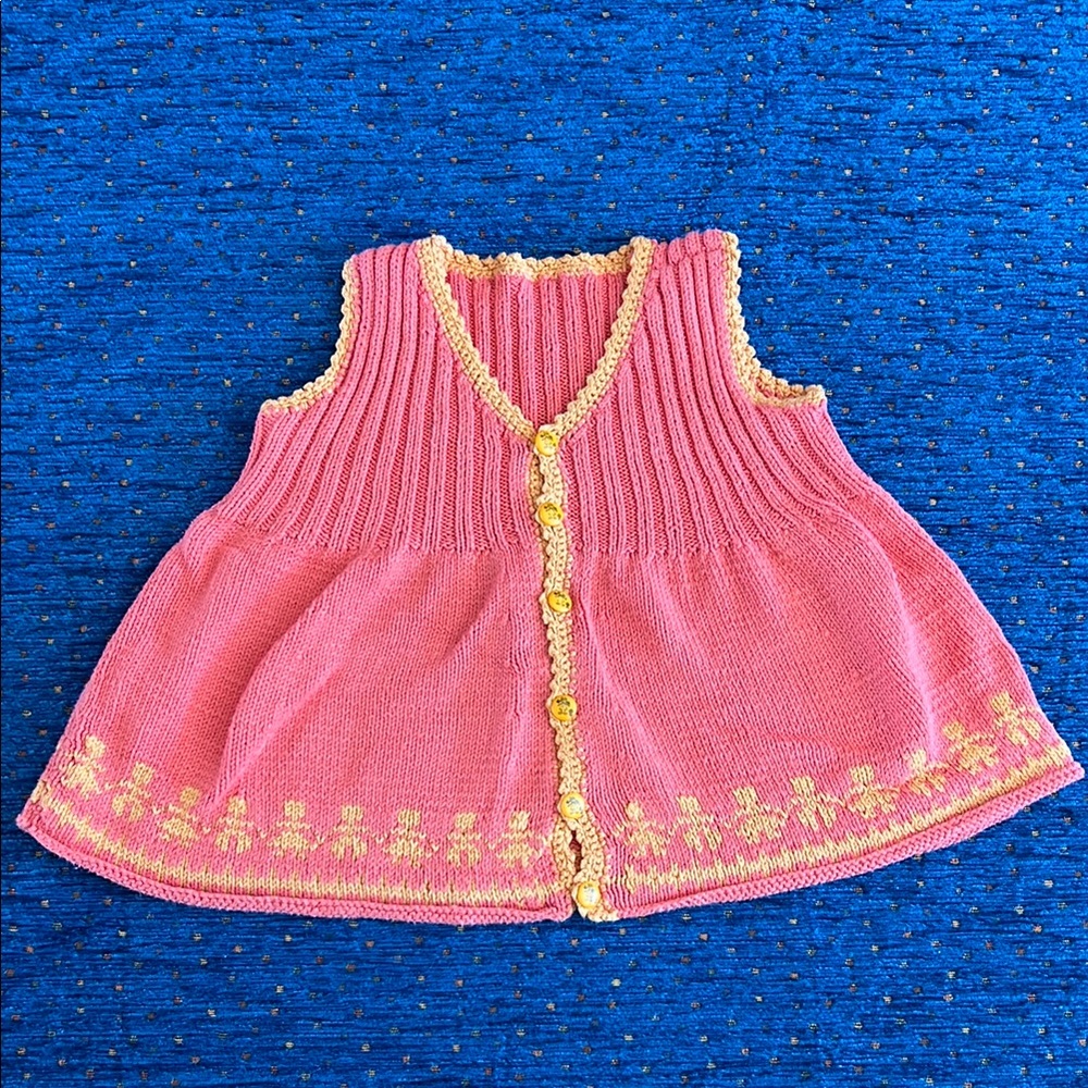 Charming Pink Baby Cardigan with Yellow Trim
